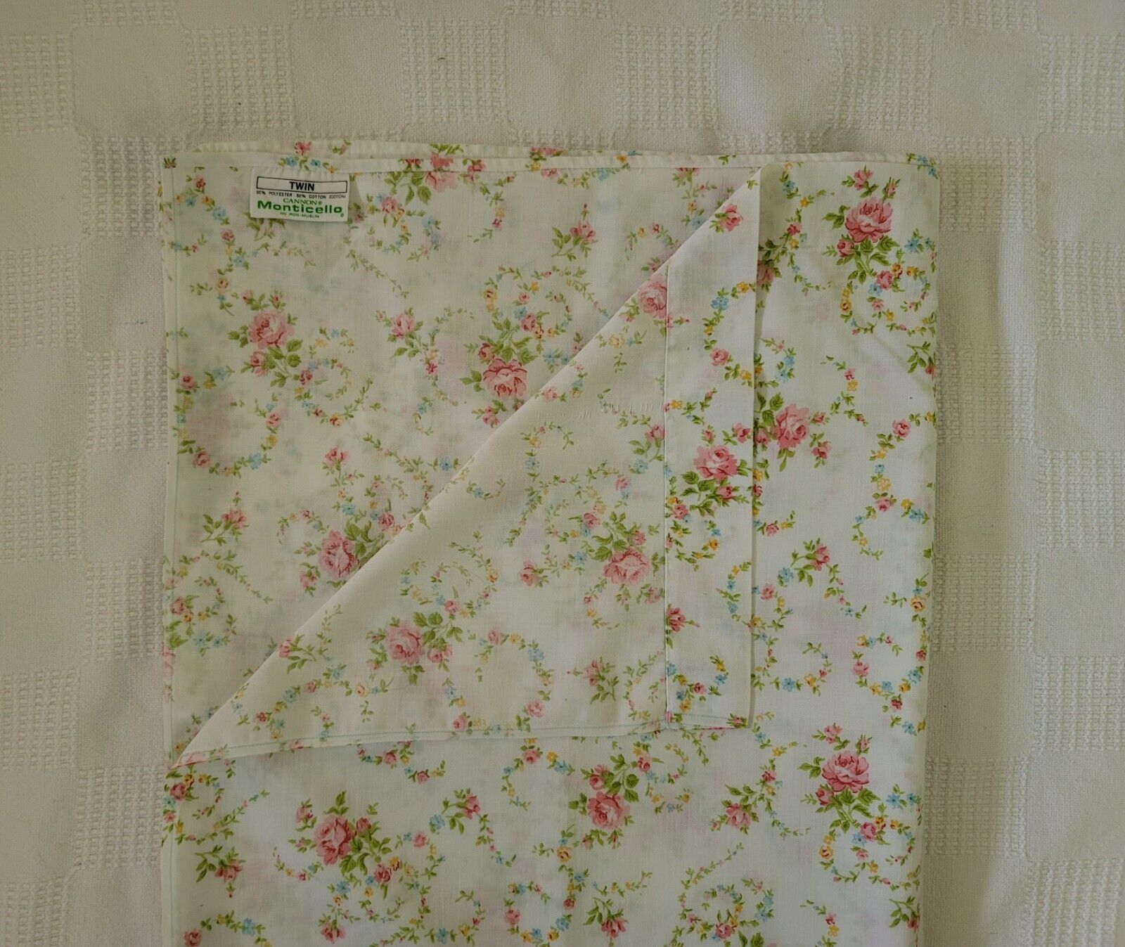 Cannon Monticello Twin Floral Flat Sheet 66\
