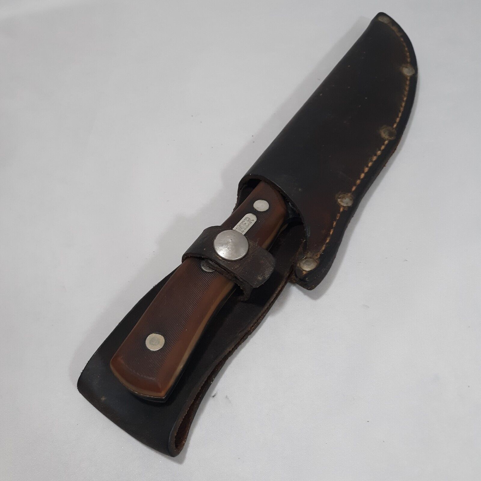 Vintage Schrade Old Timer Model 150T Deerslayer Knife With Leather Sheath
