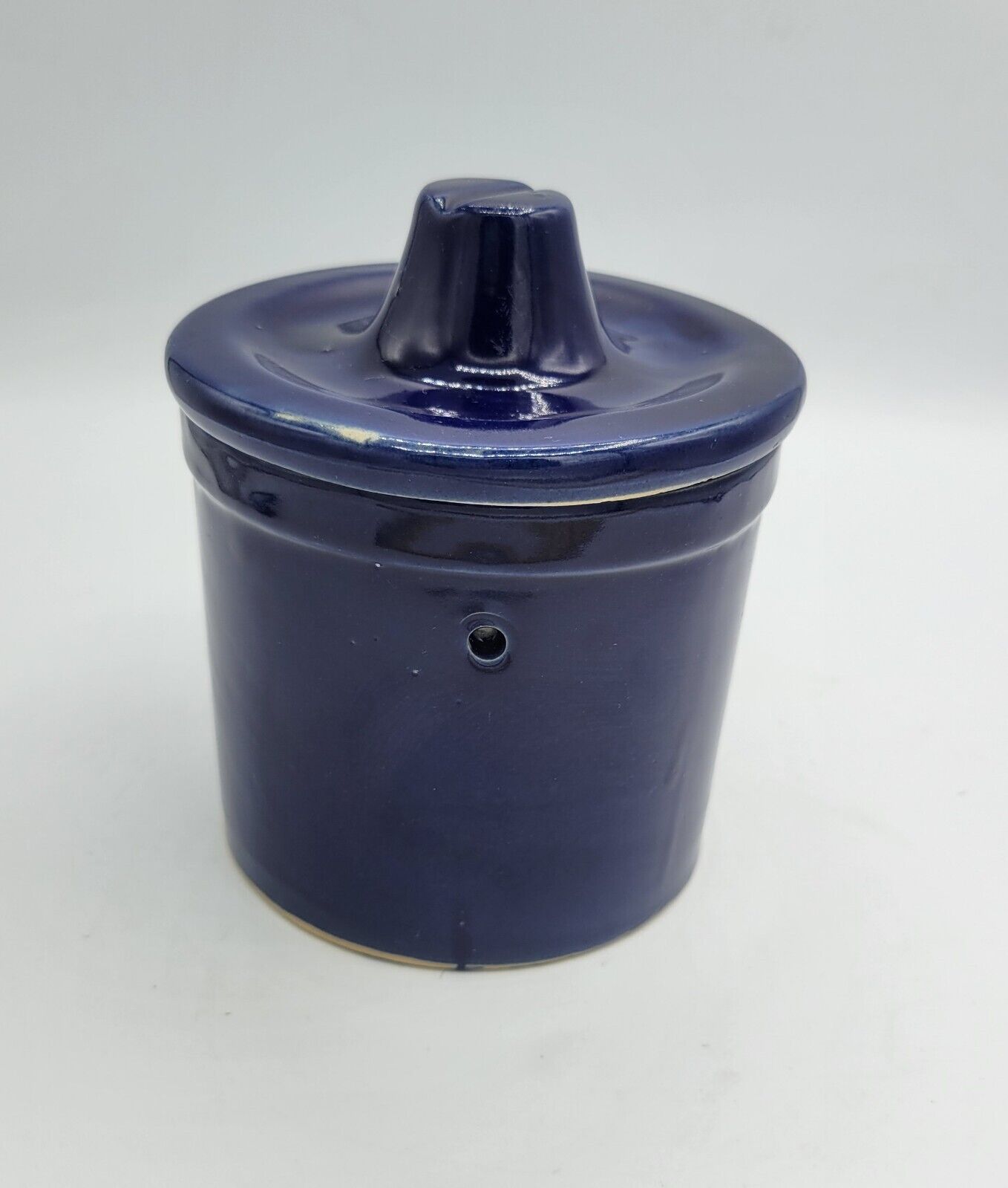 Vintage Dark Blue Glaze Pottery Crock | Butter/Cheese Container small