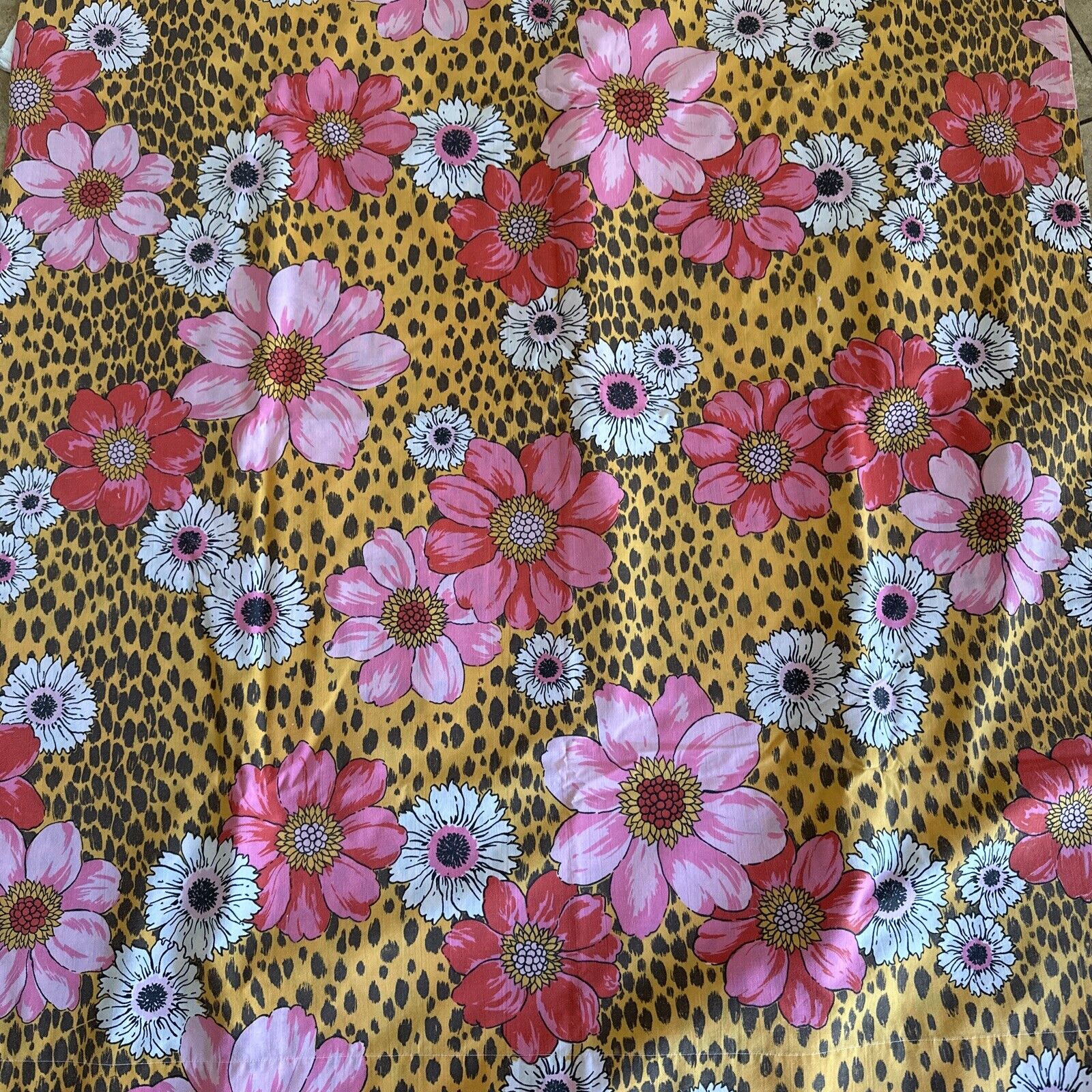 Vtg 1970 Pink Floral SPRINGMAID KASHMIR Double  FLAT SHEET  RARE Leopard