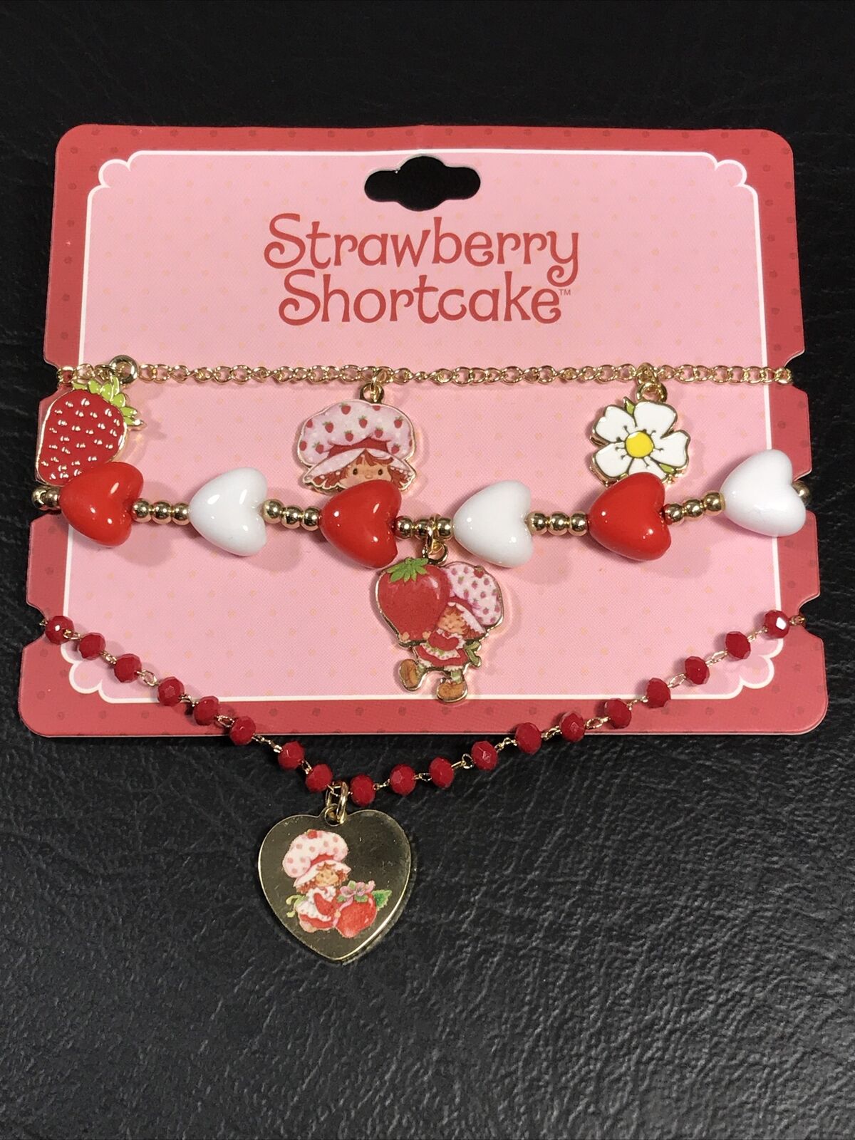 New Strawberry Shortcake Heart 3 Pc Bracelet Set