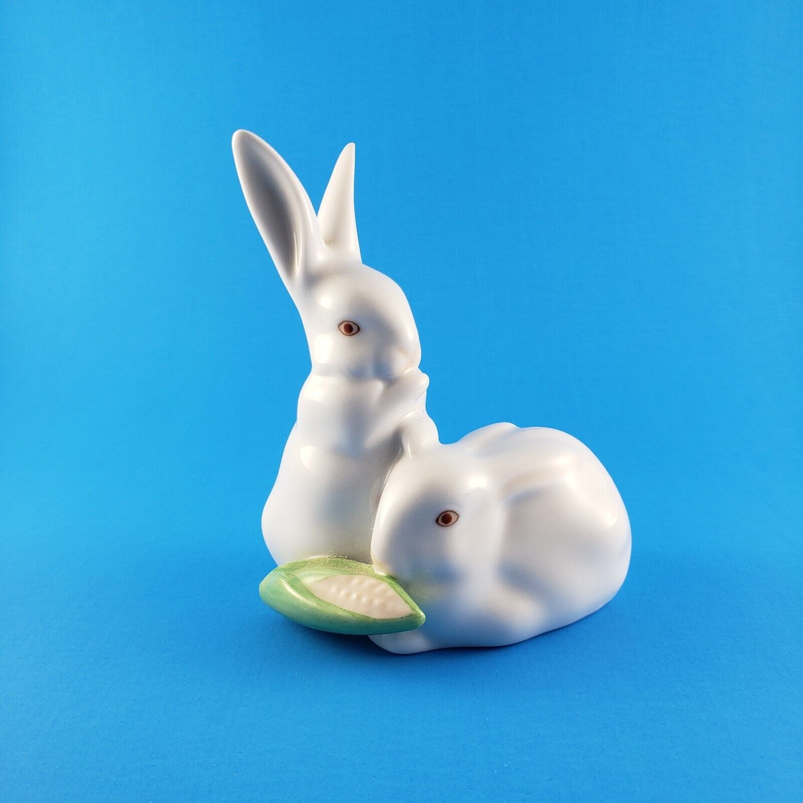 Vintage Herend Porcelain Figurine Rabbits Eating Corn Excellent Condition