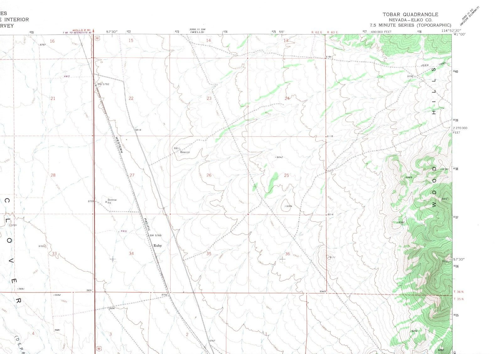 Tobar, Nevada 1982 Vintage USGS Topo Map 7.5 Quadrangle Topographic