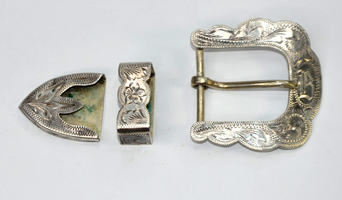 Vogt Sterling Silver Buckle Set 3-piece Old Mexico Ranger for 1\