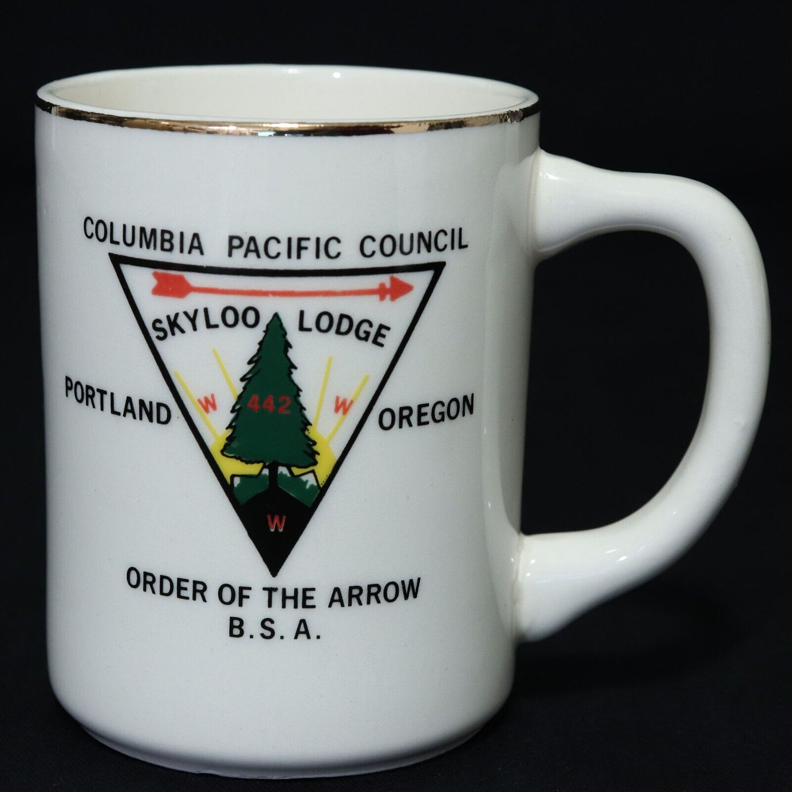 Boy Scouts VTG BSA Ceramic Mug Order of the Arrow, Skyloo Lodge Portland, OR Cup