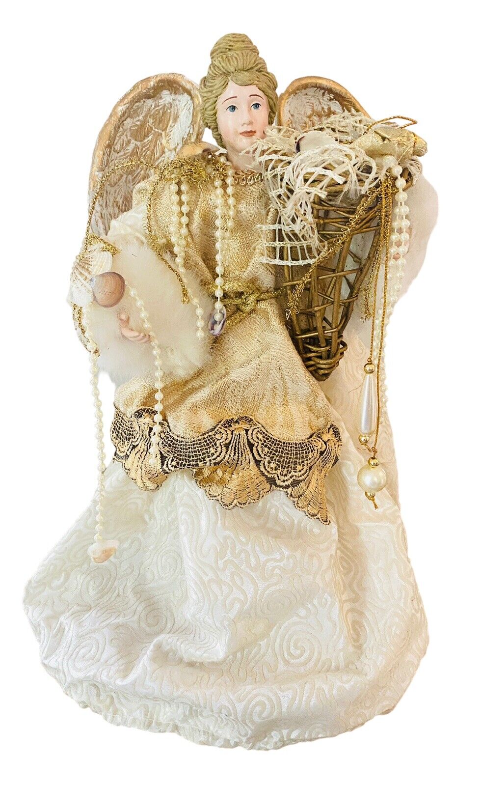 Angel Shell and Pearl Ivory and Gold Tree Topper 13” High