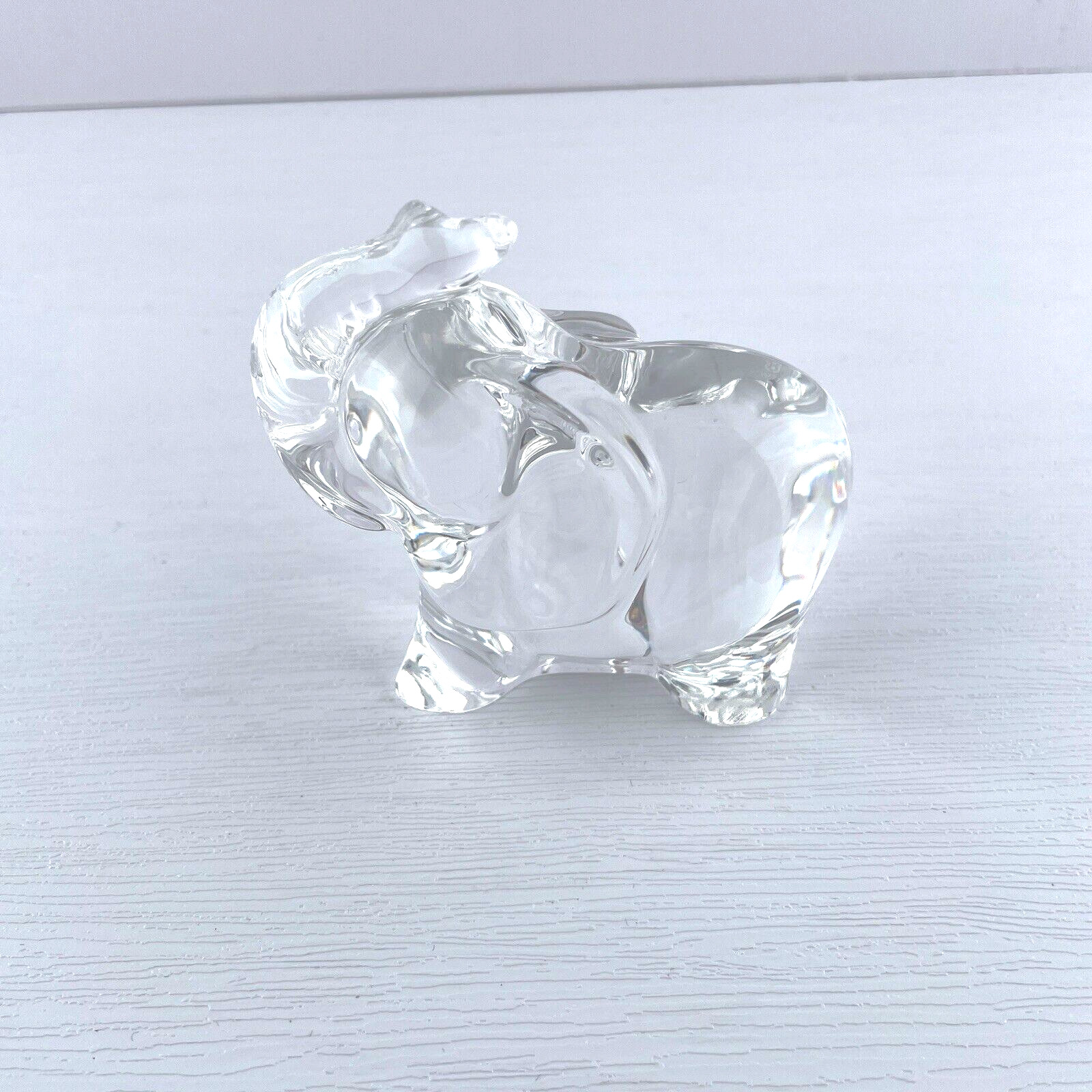 Vintage Lenox Crystal Glass Elephant Figurine Paperweight Trunk Up 3” Signed