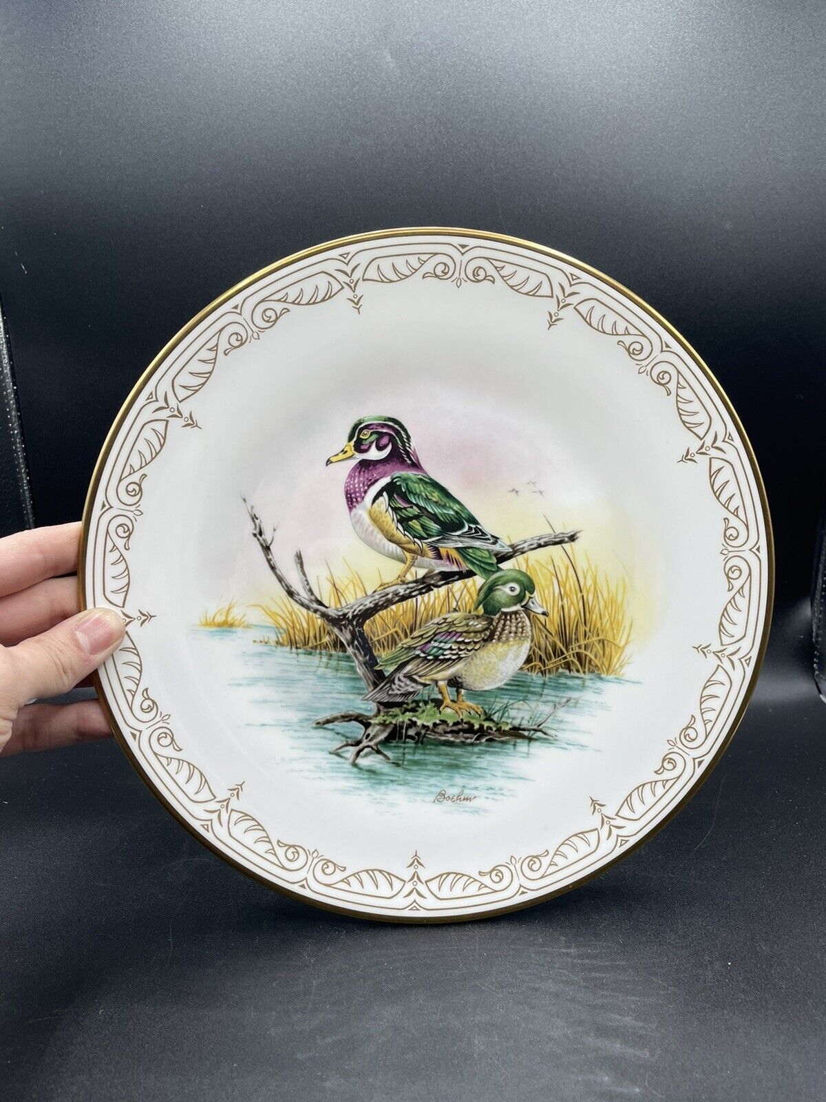 Wood Ducks Boehm Collector Plate Water Bird Collection Porcelain Vintage Gold
