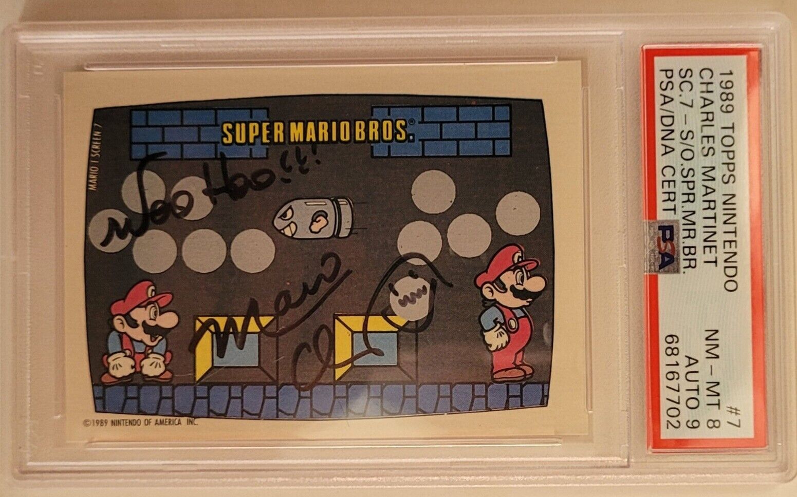 Super Mario Bros 1989 Topps Nintendo #7 Charles Martinet PSA 8 Auto 9 USA POP 2