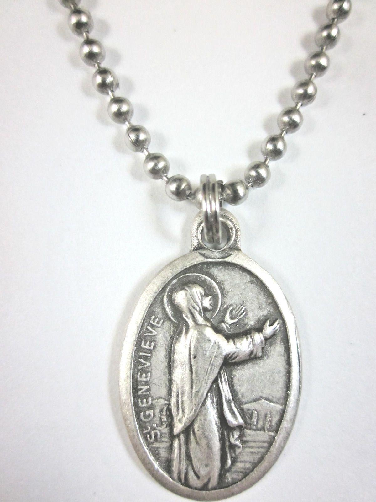  St Genevieve Medal Italy Pendant Necklace 24\