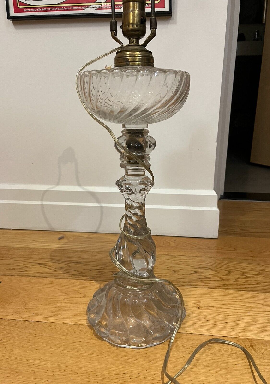 Antique Sandwich Glass Lamp - Handblown, Converted 19th century
