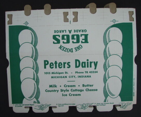 Peters Dairy Vintage  Flat Egg Carton, Michigan City, Indiana 1950\'s