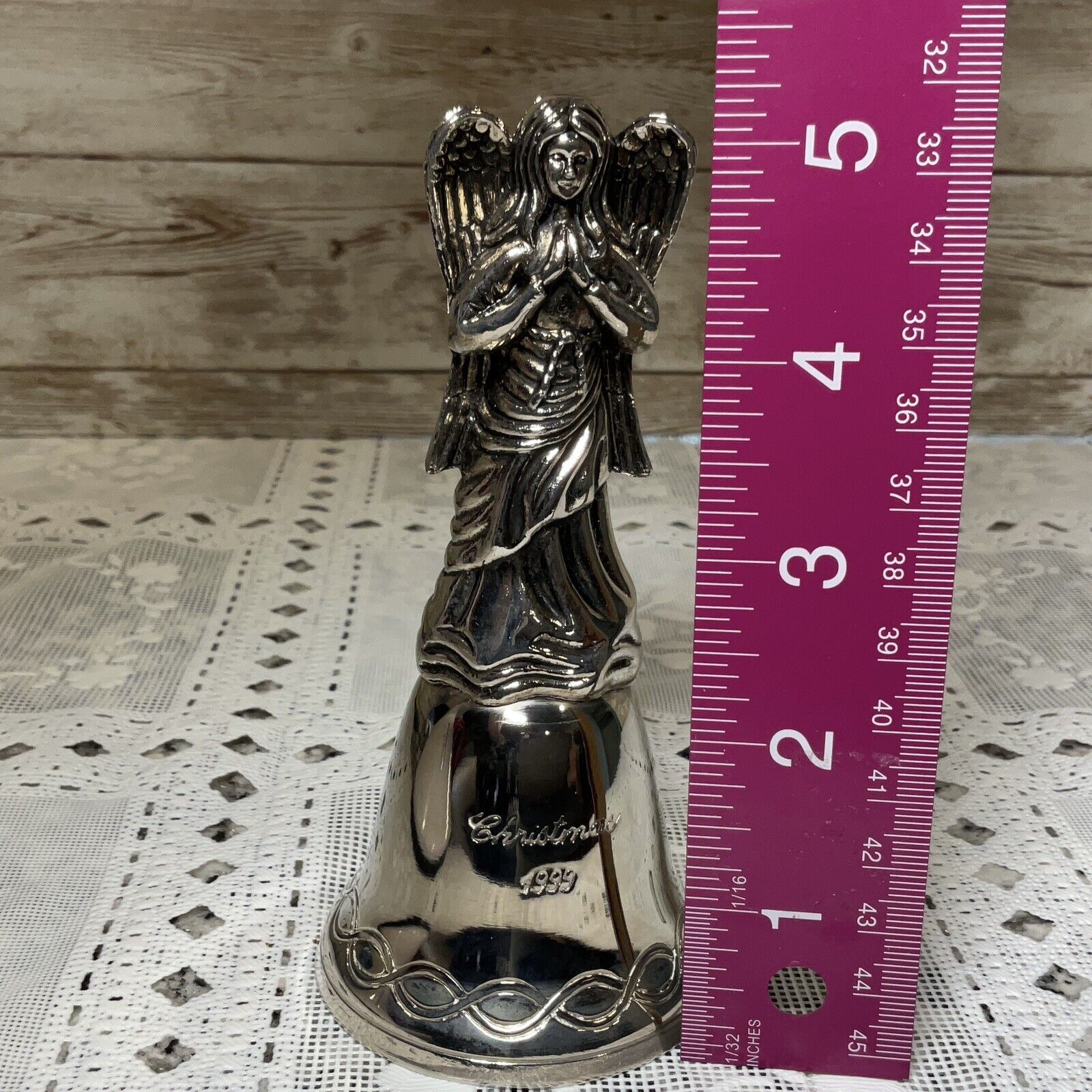 Silver Plated Christmas Bell Angel 5” Engraved 1999