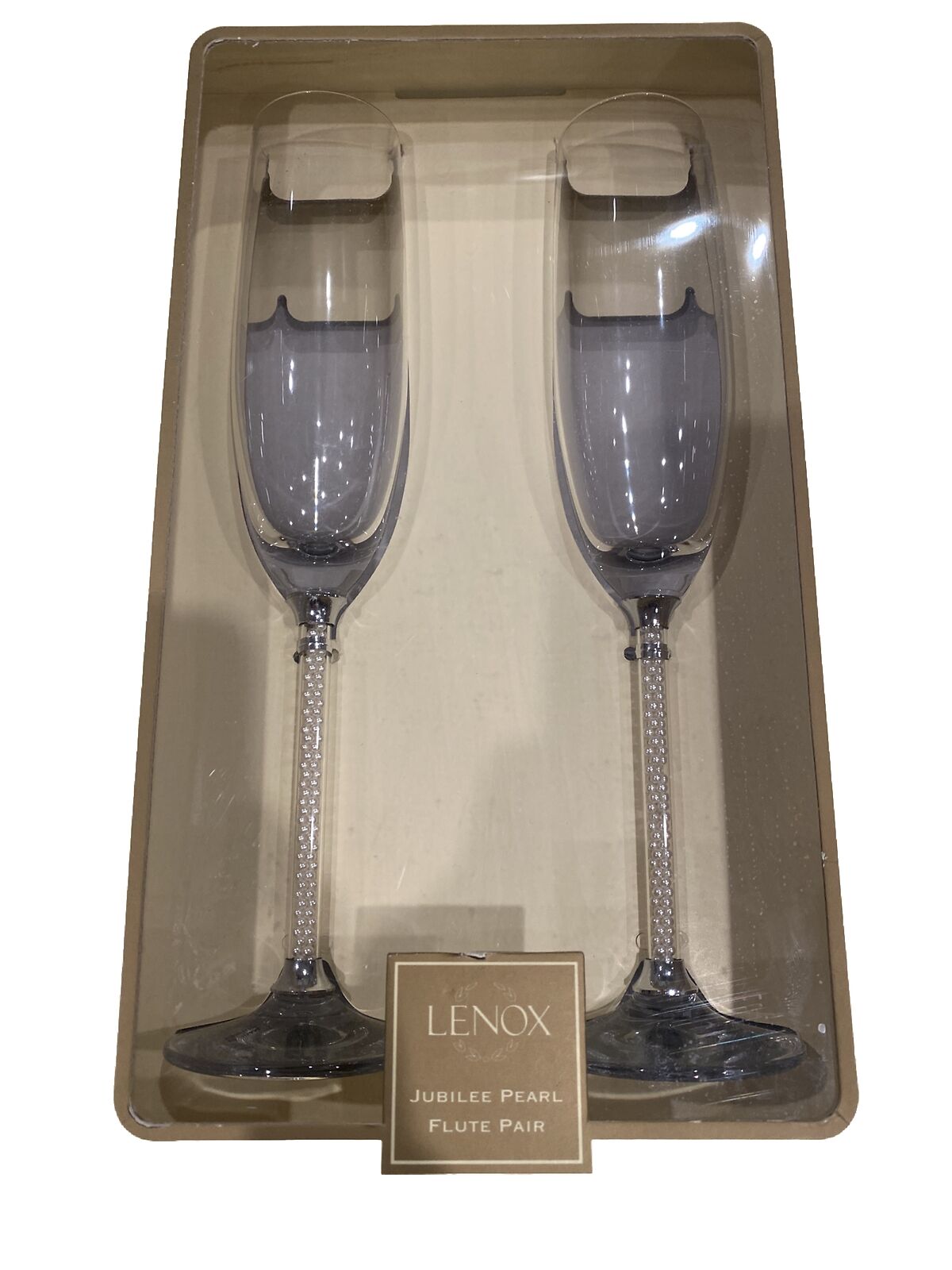 PAIR LENOX JUBILEE PEARL CHAMPAGNE TOASTING FLUTES STEMMED GOBLETS NEW