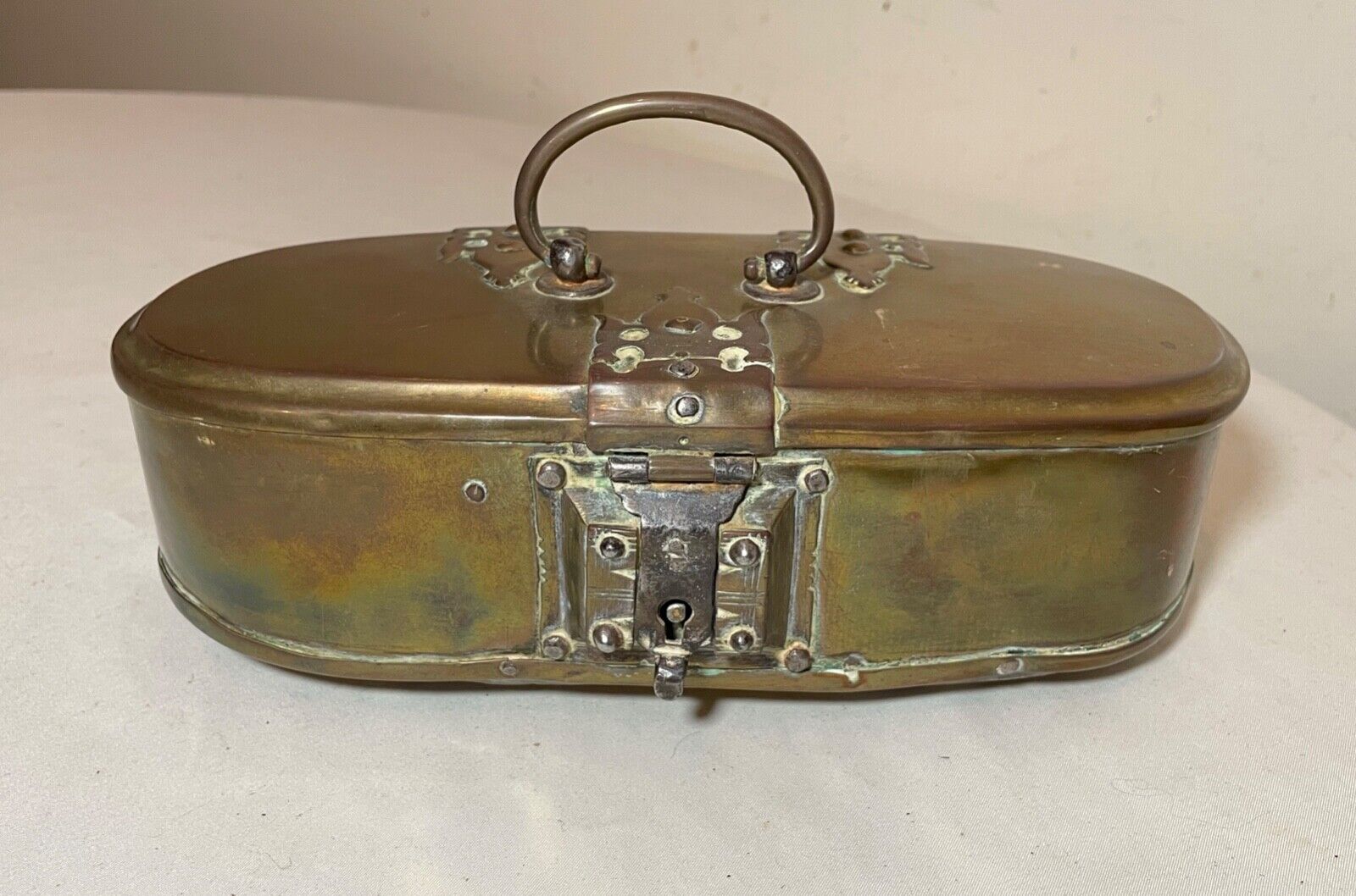 rare antique handmade 18th century forged brass wrought iron spice betel box