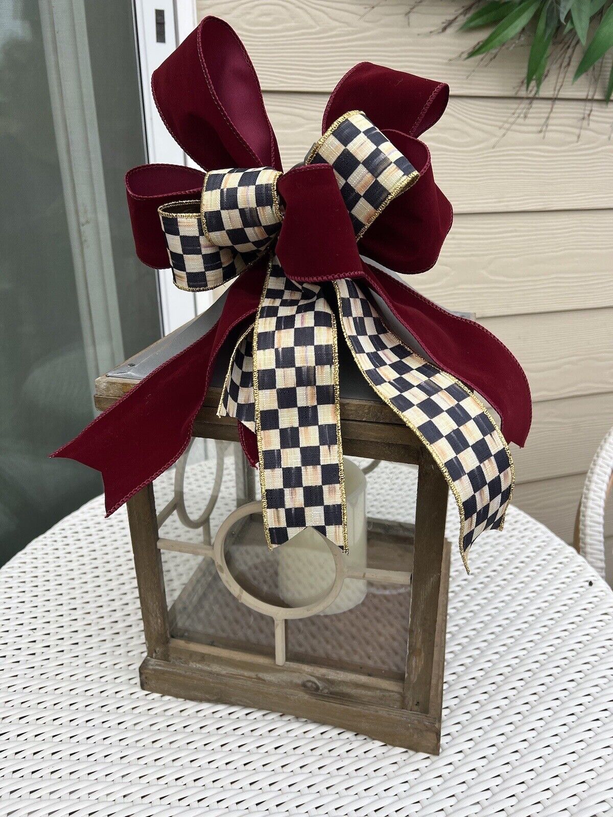 Mackenzie childs courtly check bow | Handmade Bow  Lantern Topper