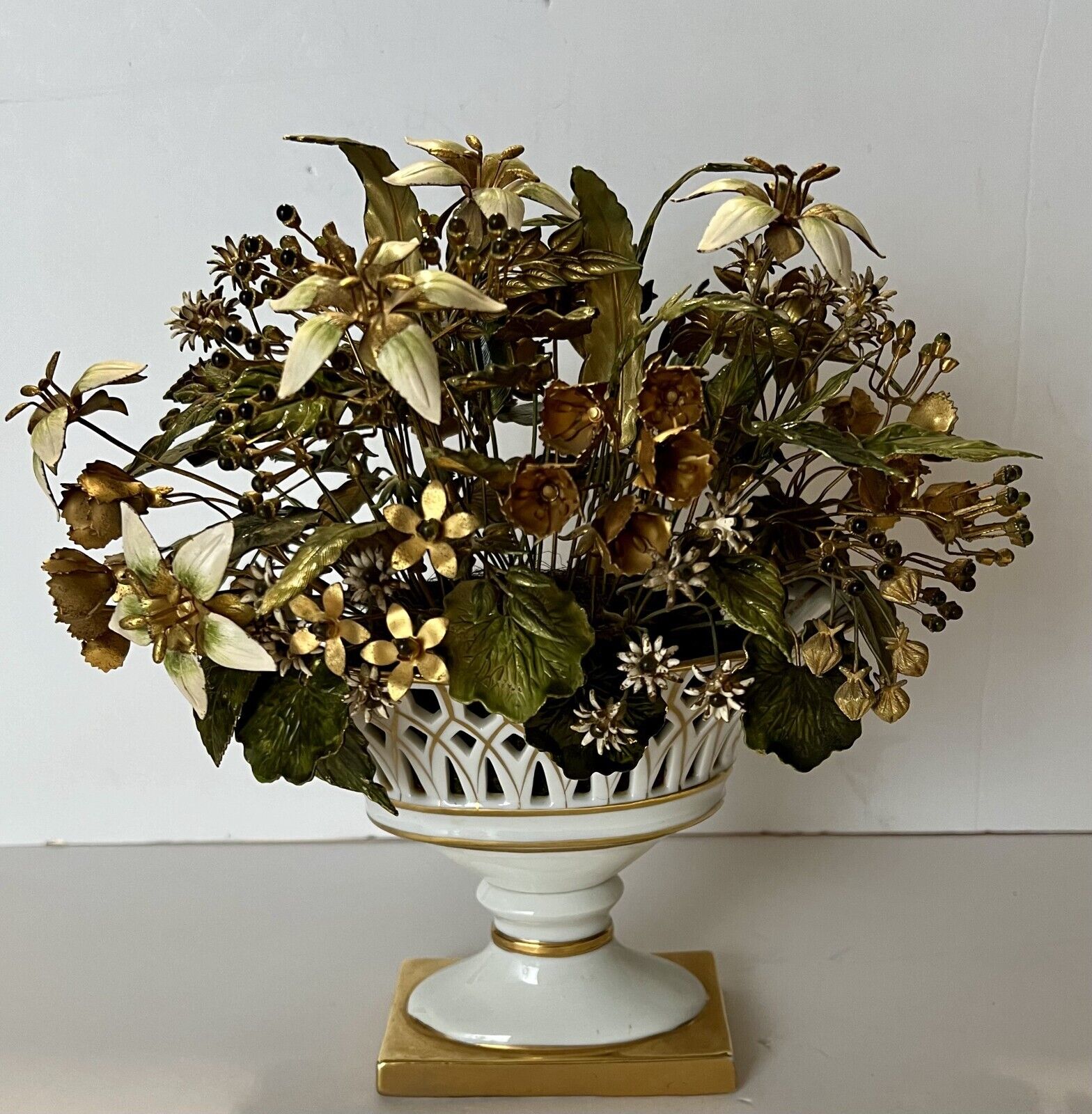 Vtg Gorham Jane Hutcheson Gilded Enameled Fleurs Des Siècles Flowers in Vase