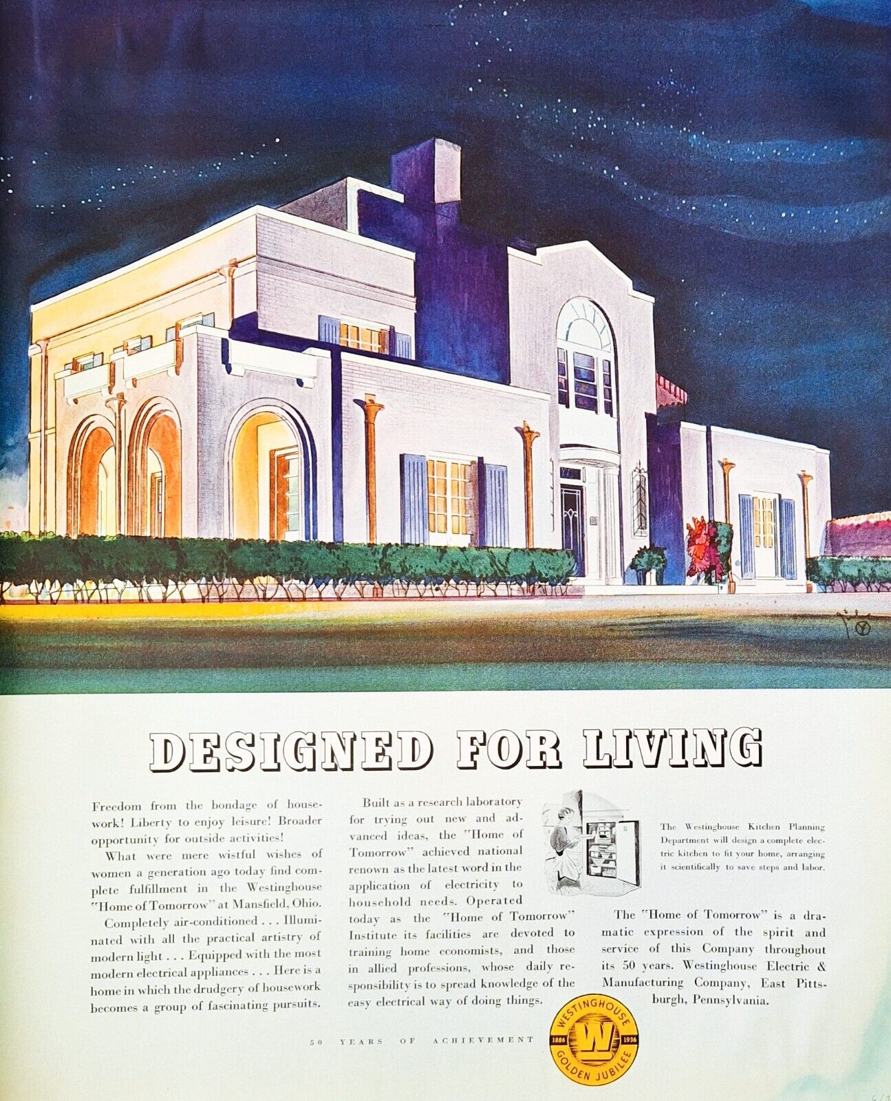 Westinghouse Home of Tomorrow - 1936 VINTAGE AD - Mansfield Ohio