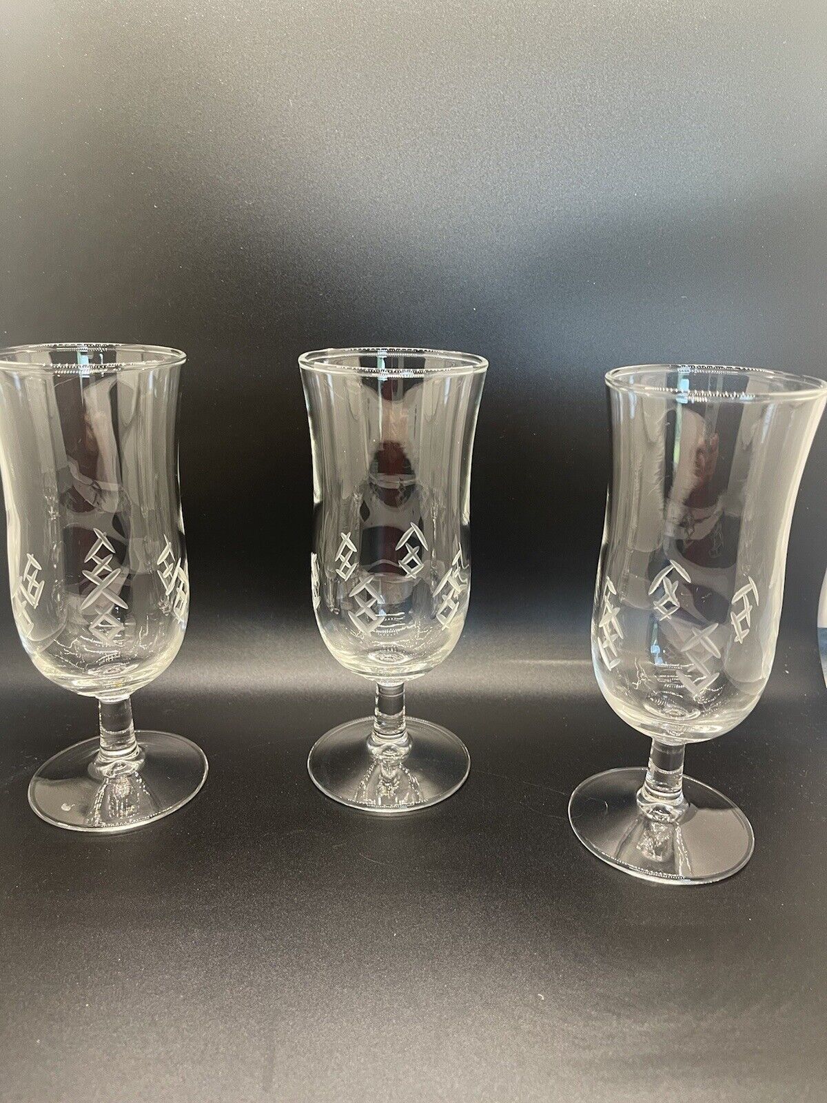 Set Of 3 Vintage Etched Pattern Footed Parfait Glasses
