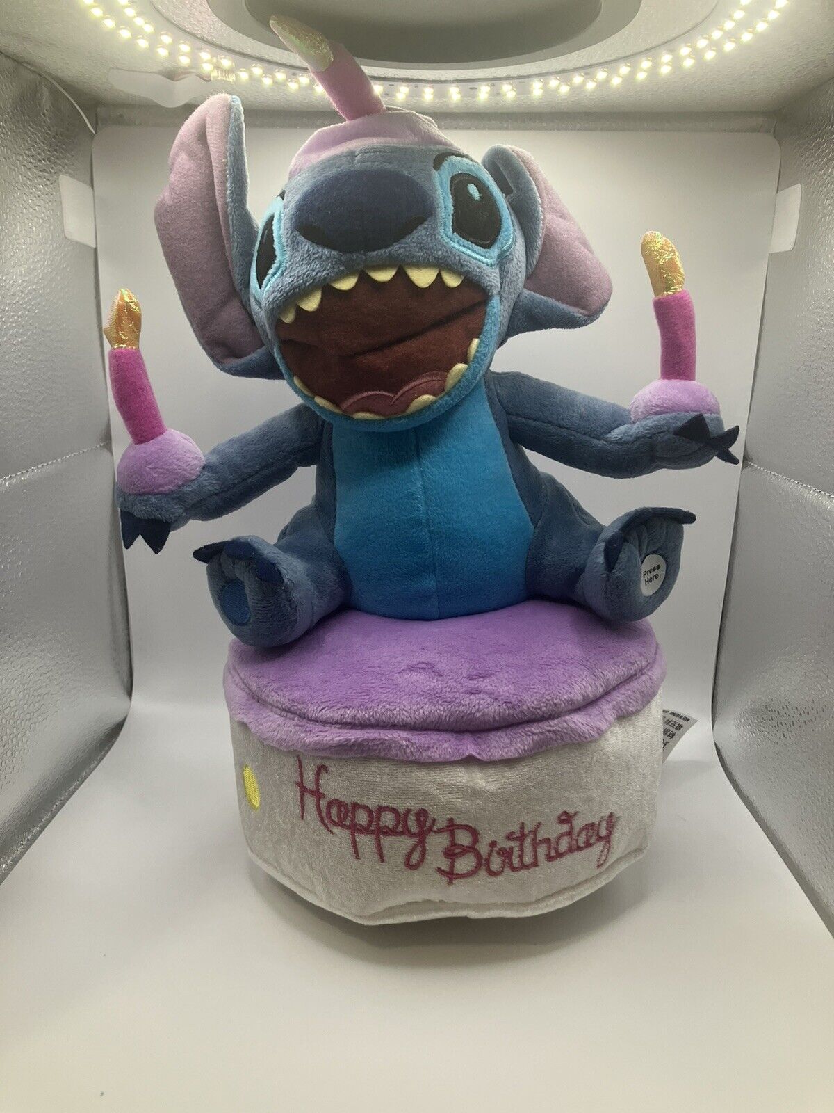 Disney Parks Stitch Happy Birthday Cake St Light Up Plush Works