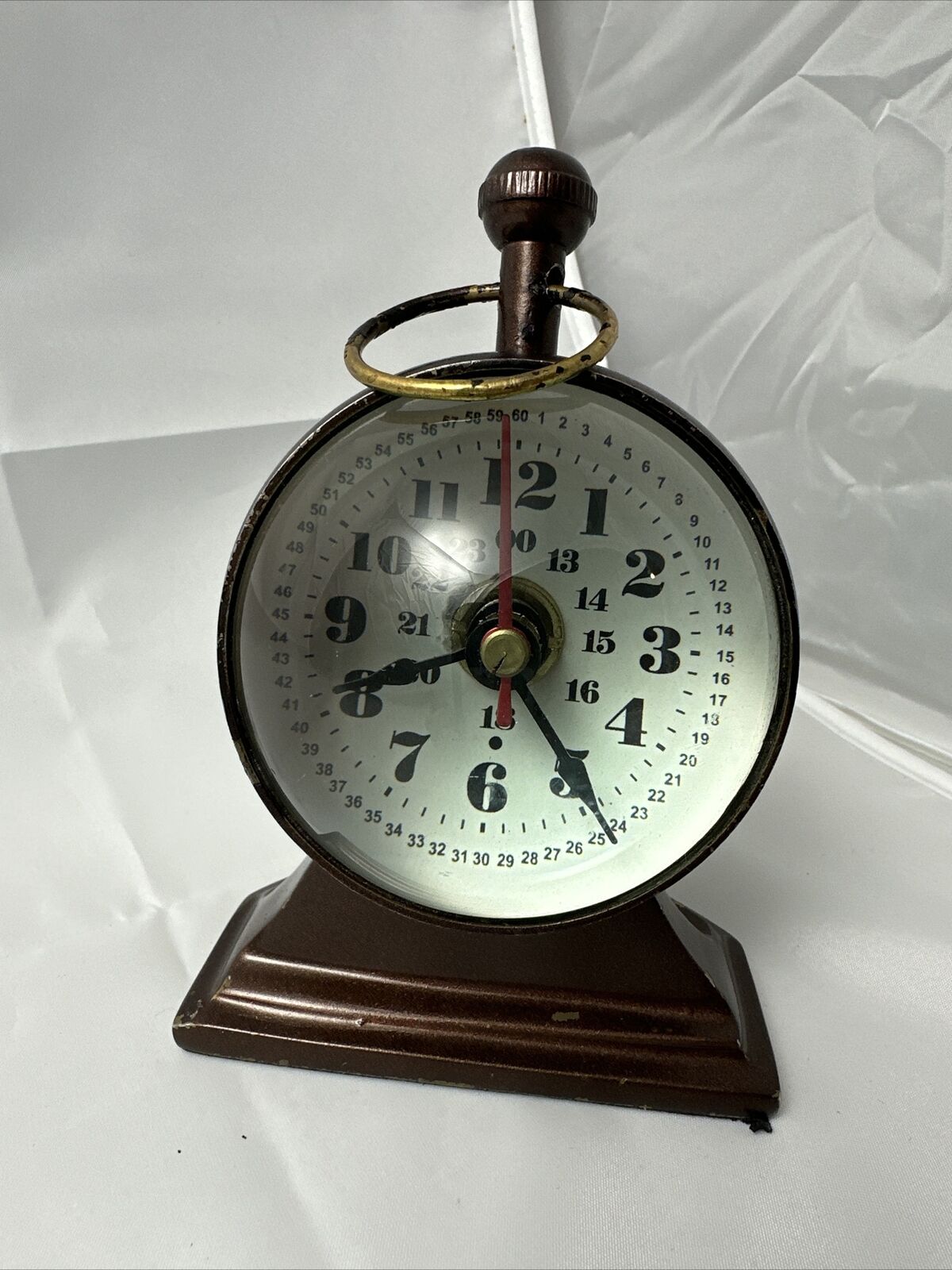 VTG Vintage Desk Clock Nautical Round Bubble Brass Copper Gold Tone
