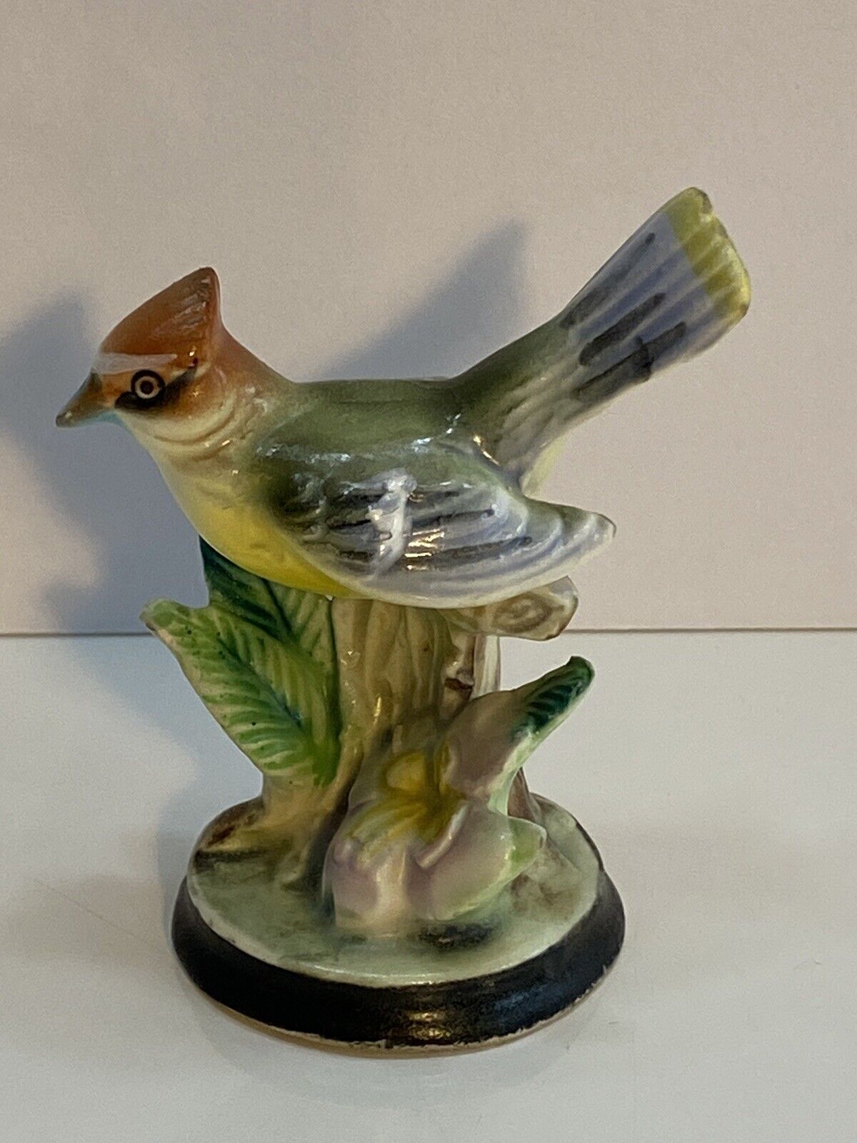 Vintage Ucagco Made In Japan Waxwing Bird On Branch Art Pottery Figurine