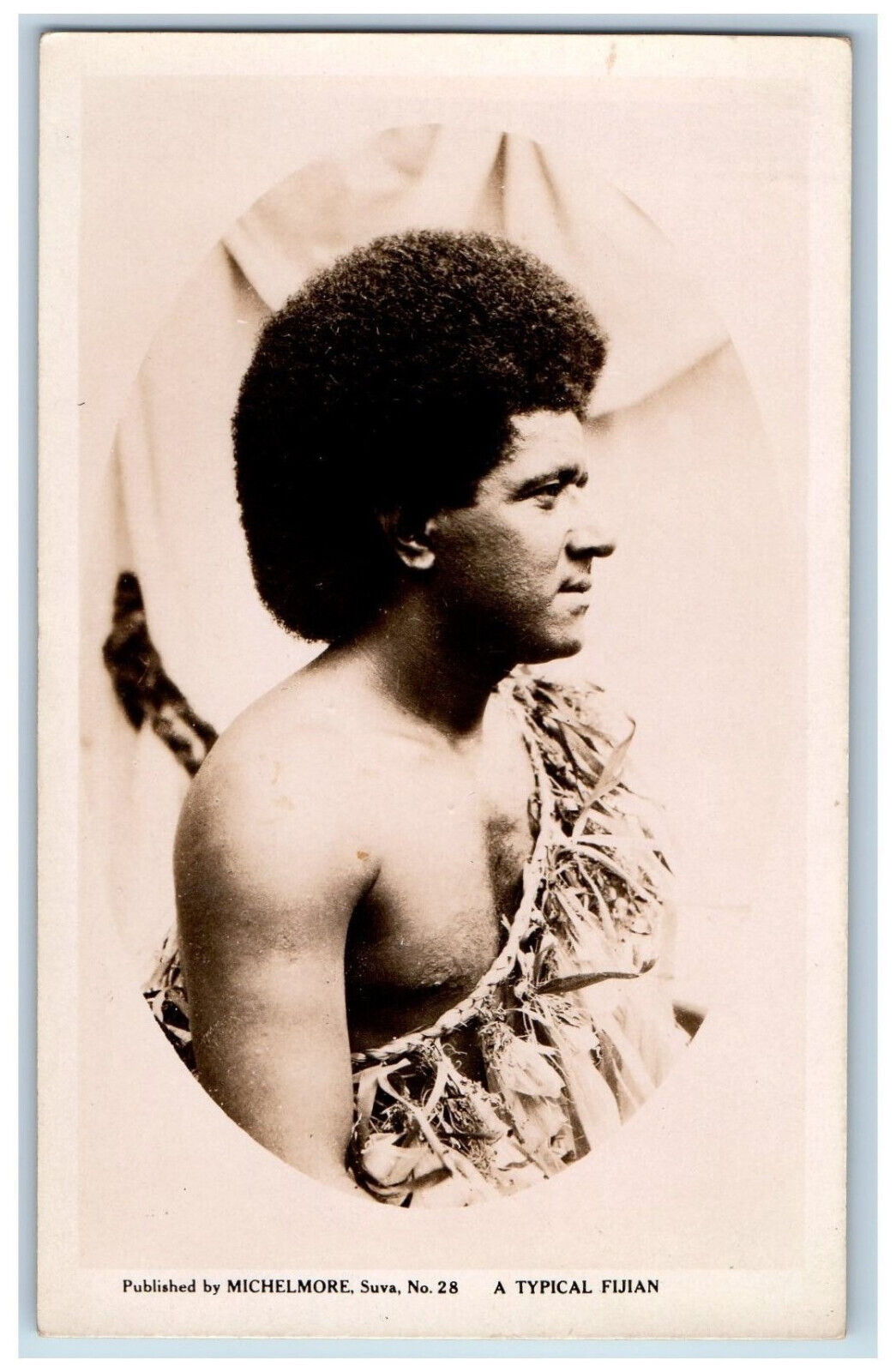 Fiji Postcard A Typical Male Fijian Wearing Costume c1930's Vintage RPPC Photo