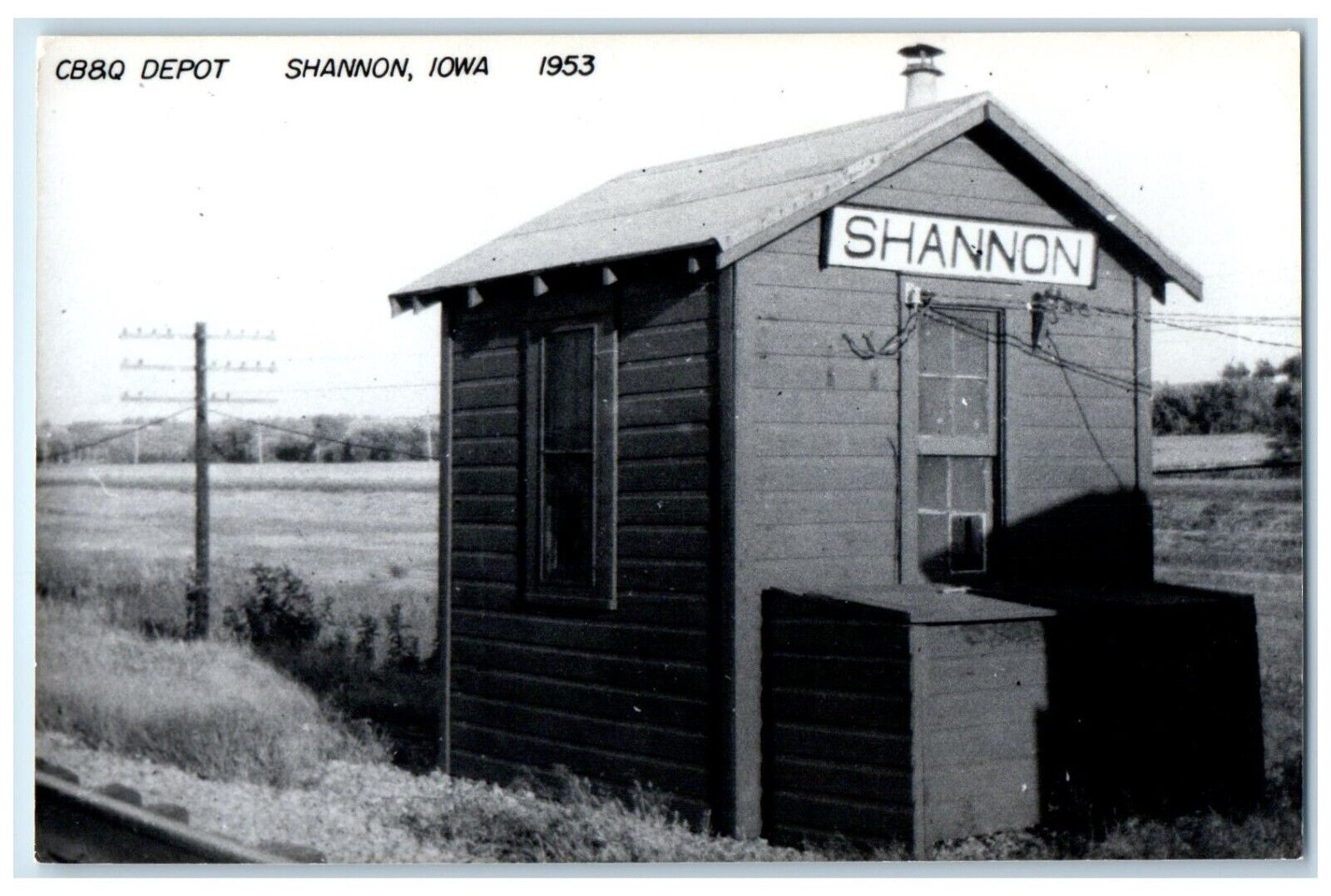 c1953 CB&P Depot Shannon Iowa Railroad Train Depot Station RPPC Photo Postcard