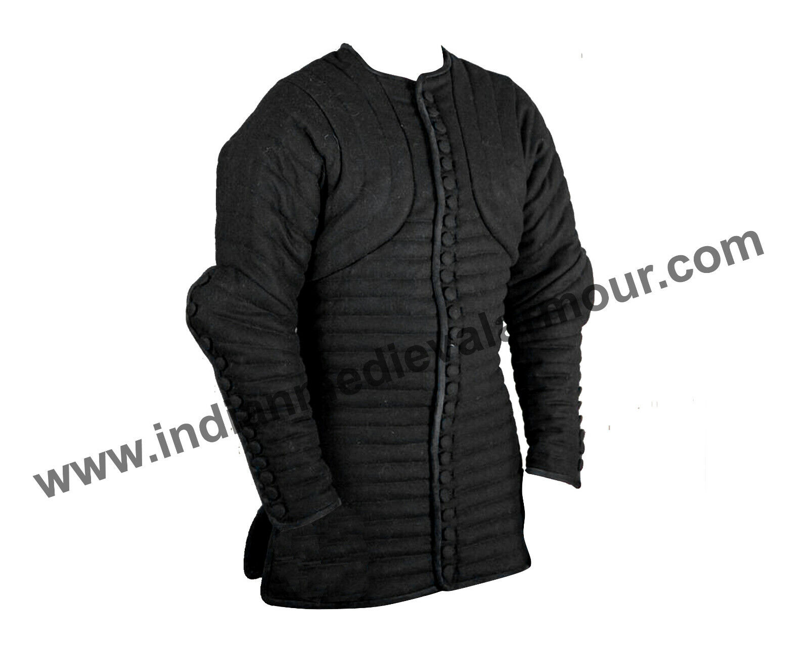 Medieval Thick Padded Full Sleeves Gambeson Black Aketon Coat Armor 