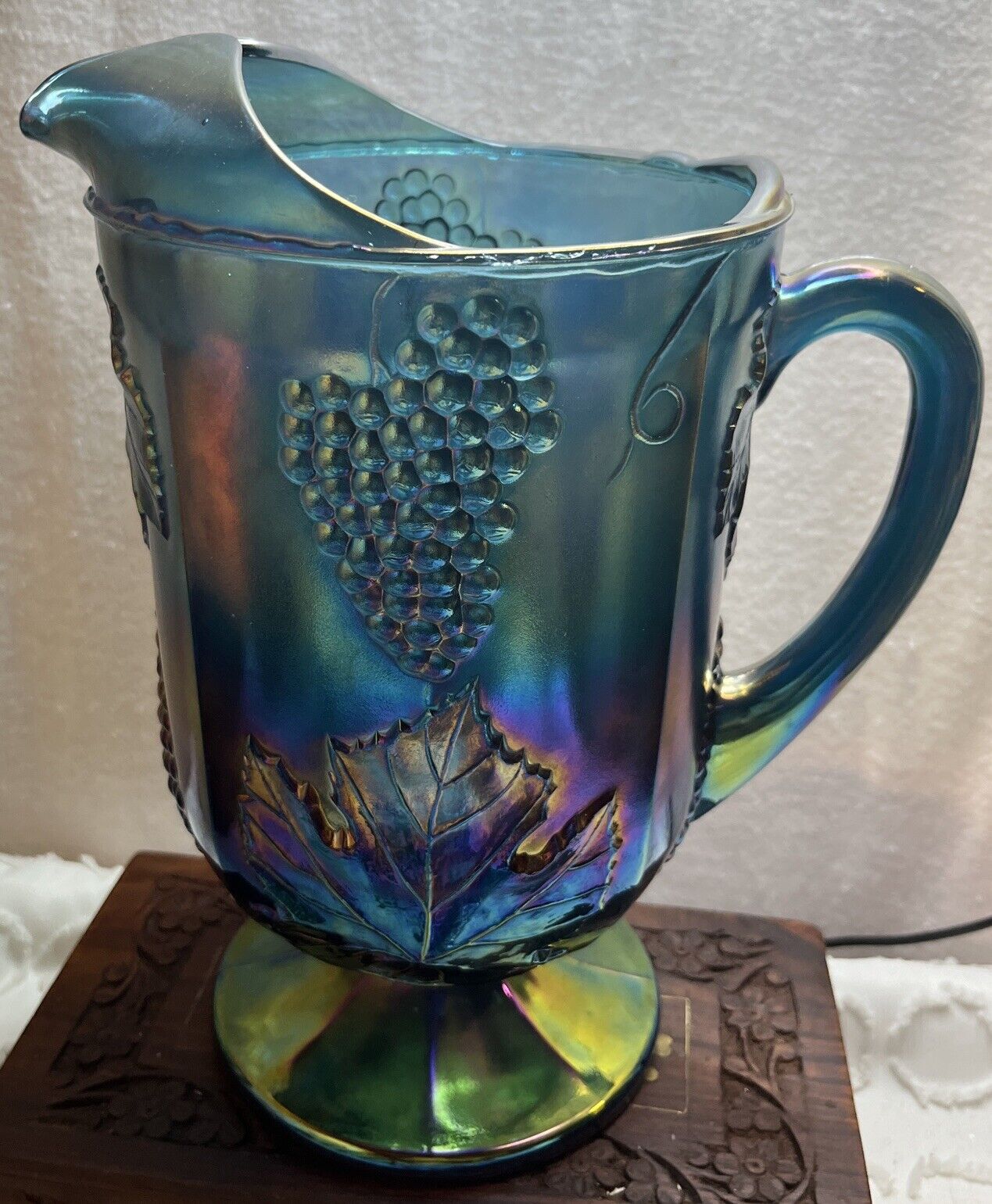 Vintage Indiana Glass Blue Carnival Harvest Grape, Water Pitcher