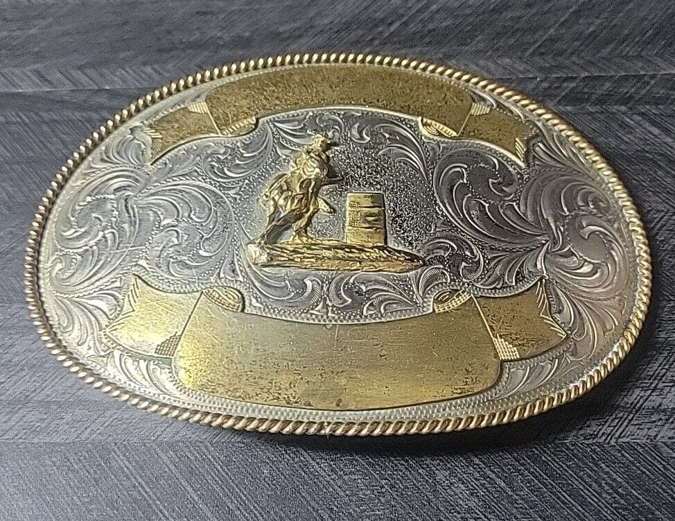 Vintage Montana Silversmiths Barrell Racer Belt Buckle Cowboy Silver Gold Blank