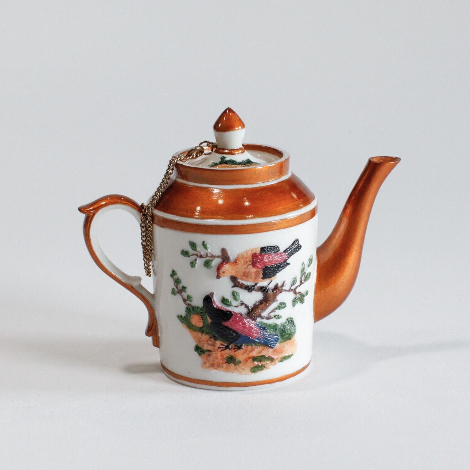 Hand Painted Nini Mini Lidded Tea Pot  Baroque Decor  Floral & Birdlife.