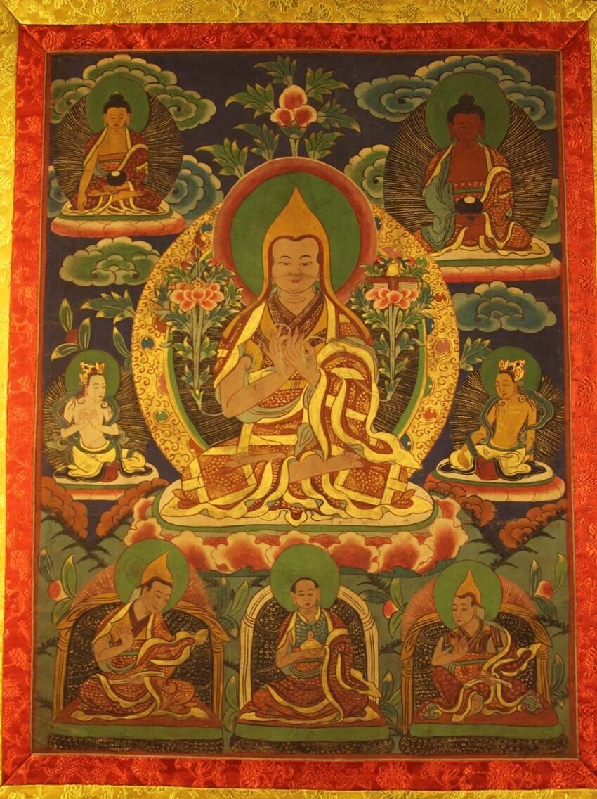 Wonderful Tibet Tibetan Old Buddhism Thangka Tangka Tsong Kha-pa Silk Framed