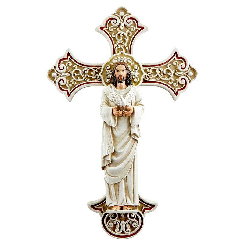 Ornate Receive The Holy Spirit Hanging Wall Crucifix Cross for Home Decor, 10 In