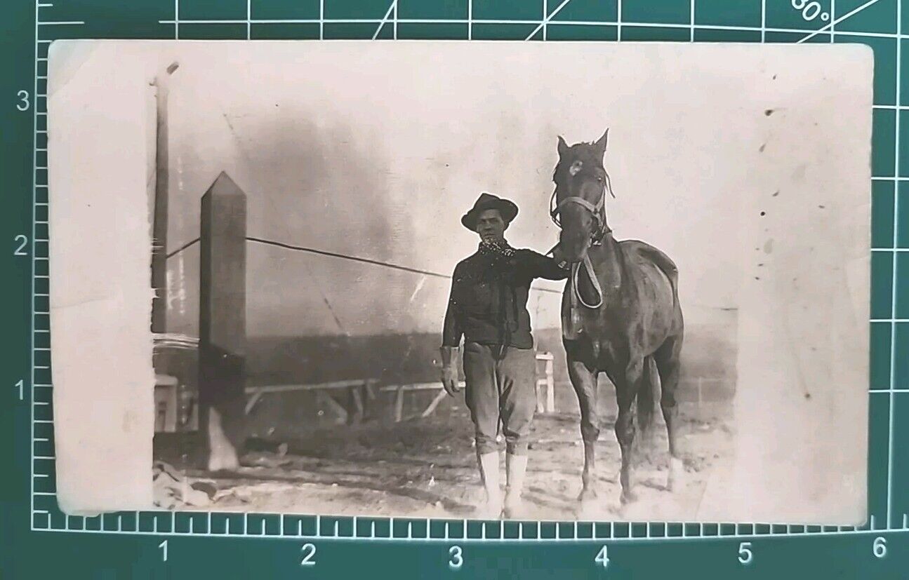 HORSE SOLDIER ANTIQUE REAL PHOTO POSTCARD RPPC