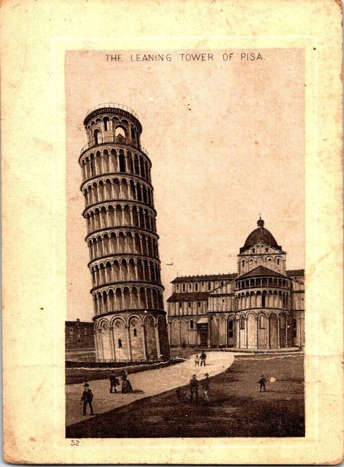 c.1800s Jersey Coffee Lithographic View Card Leaning Tower of Pisa