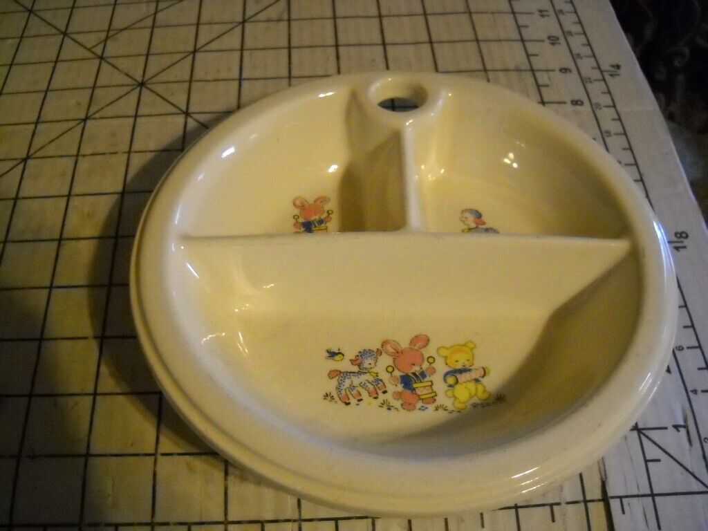Vintage 3 Compartment Divided Warming Baby Plate. Stuffed Animals. unbranded