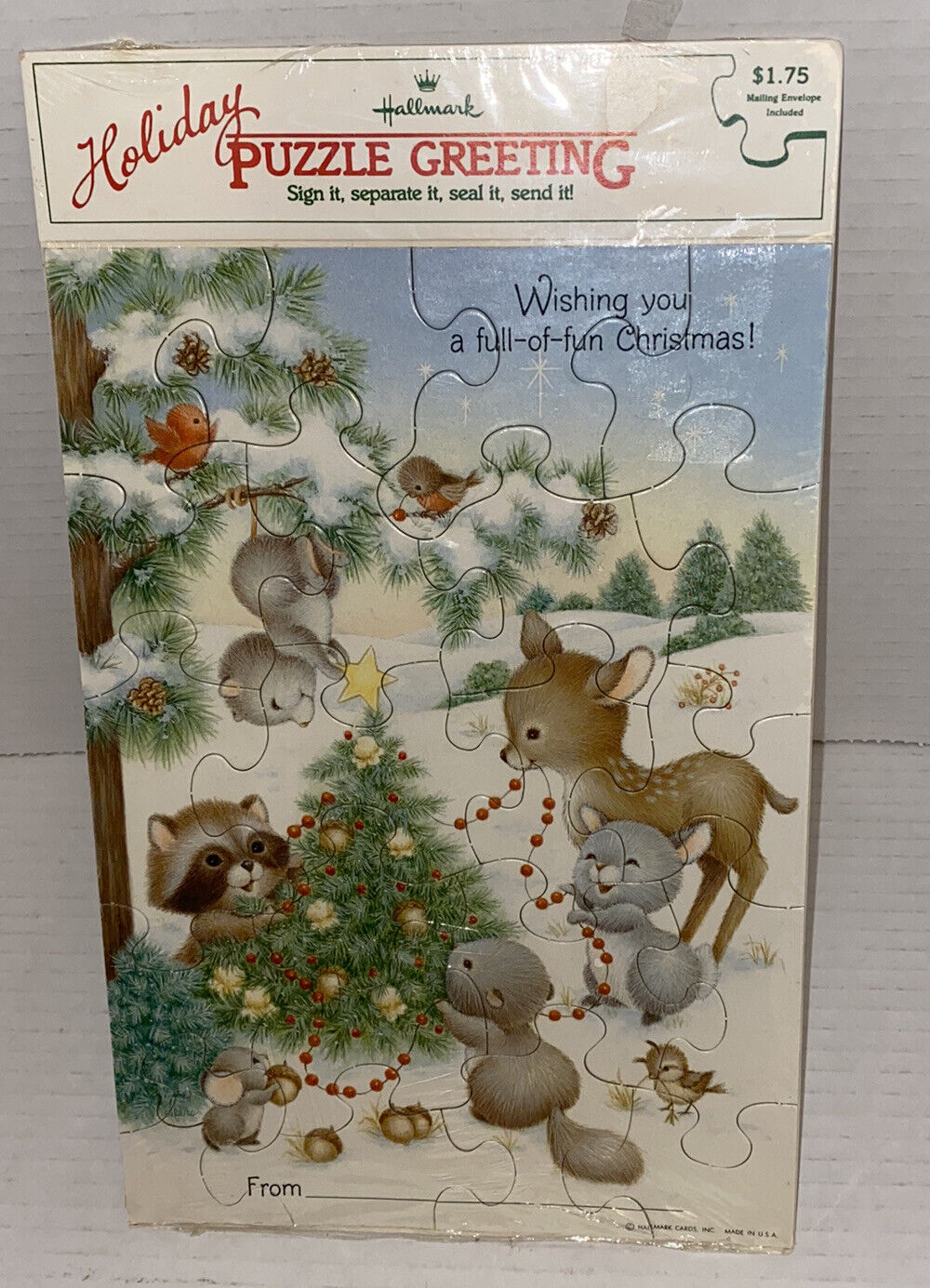 Vintage Hallmark Holiday Greeting Puzzle Woodland Baby Animals 1970s