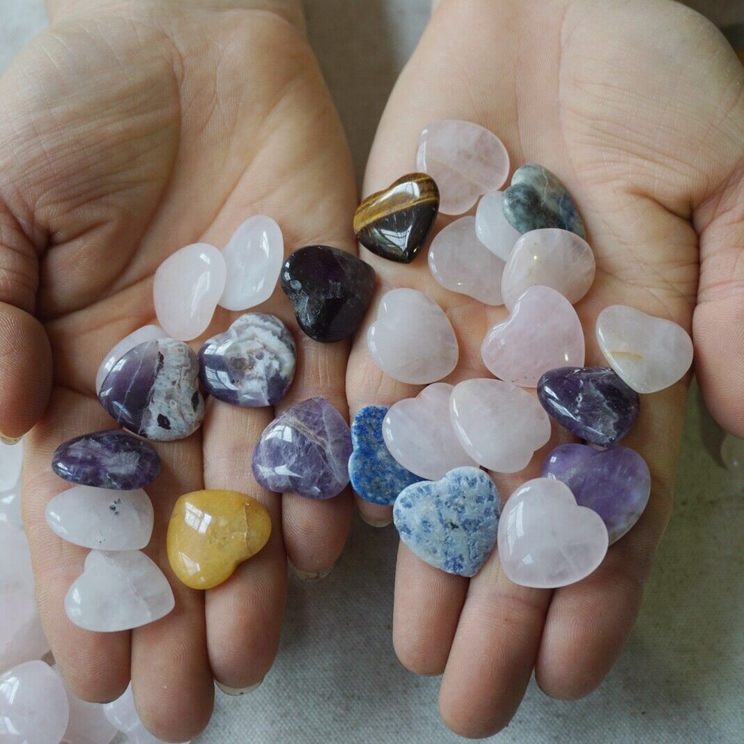 100Pcs Tiny Natural Quartz Crystal Jasper Heart Mixed Stone Tumble Healing 2cm