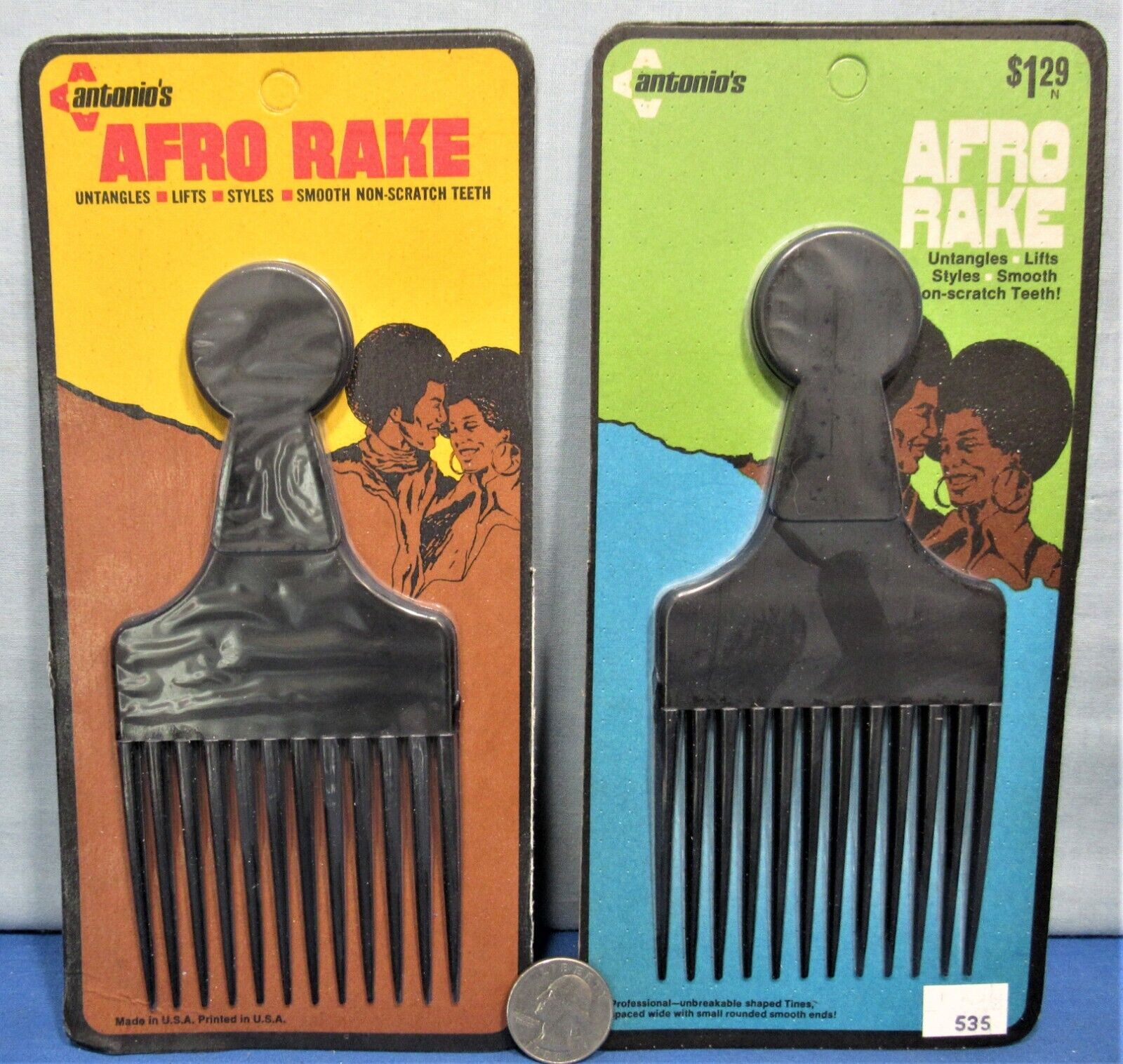 Afro Pik Rakes 1970’s ~ You Get Both ~ Sealed Factory Packages ~ Disco Era NOS