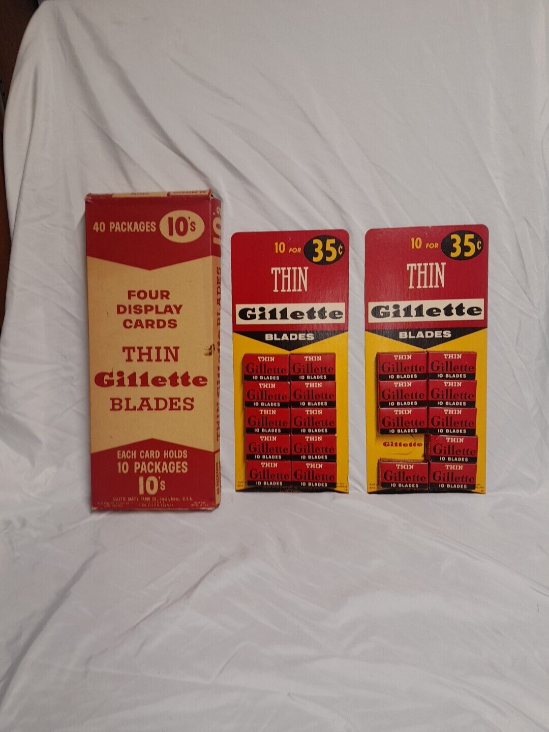 Vintage Gillette Thin Razor Blades Store Displays 19 10pks & Original Box 