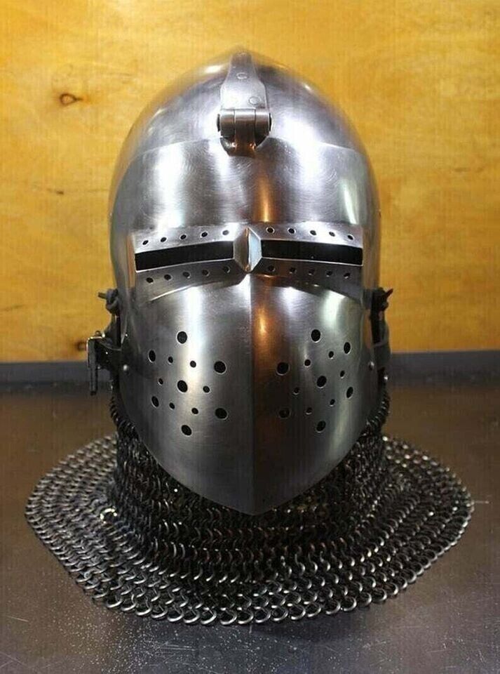 Antique Custom SCA HNB 18 Gauge Steel Medieval Combat Pig Faced Bascinet Helmet