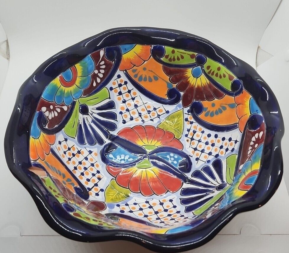 MEXICAN TALAVERA POTTERY ROUND DEEP BOWL SERVING DISH LEAD FREE 11\