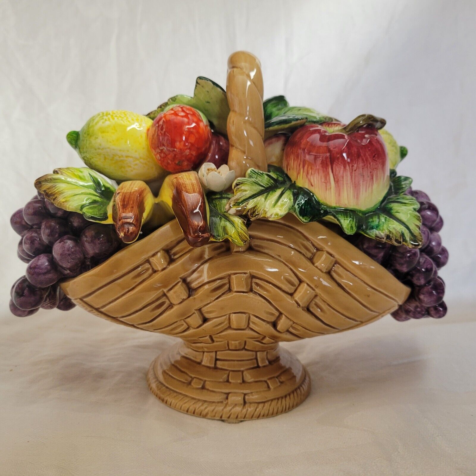 Vintage Japan porcelain Fruit Basket # 11/479 crown? grape lemon Majolica Capo?