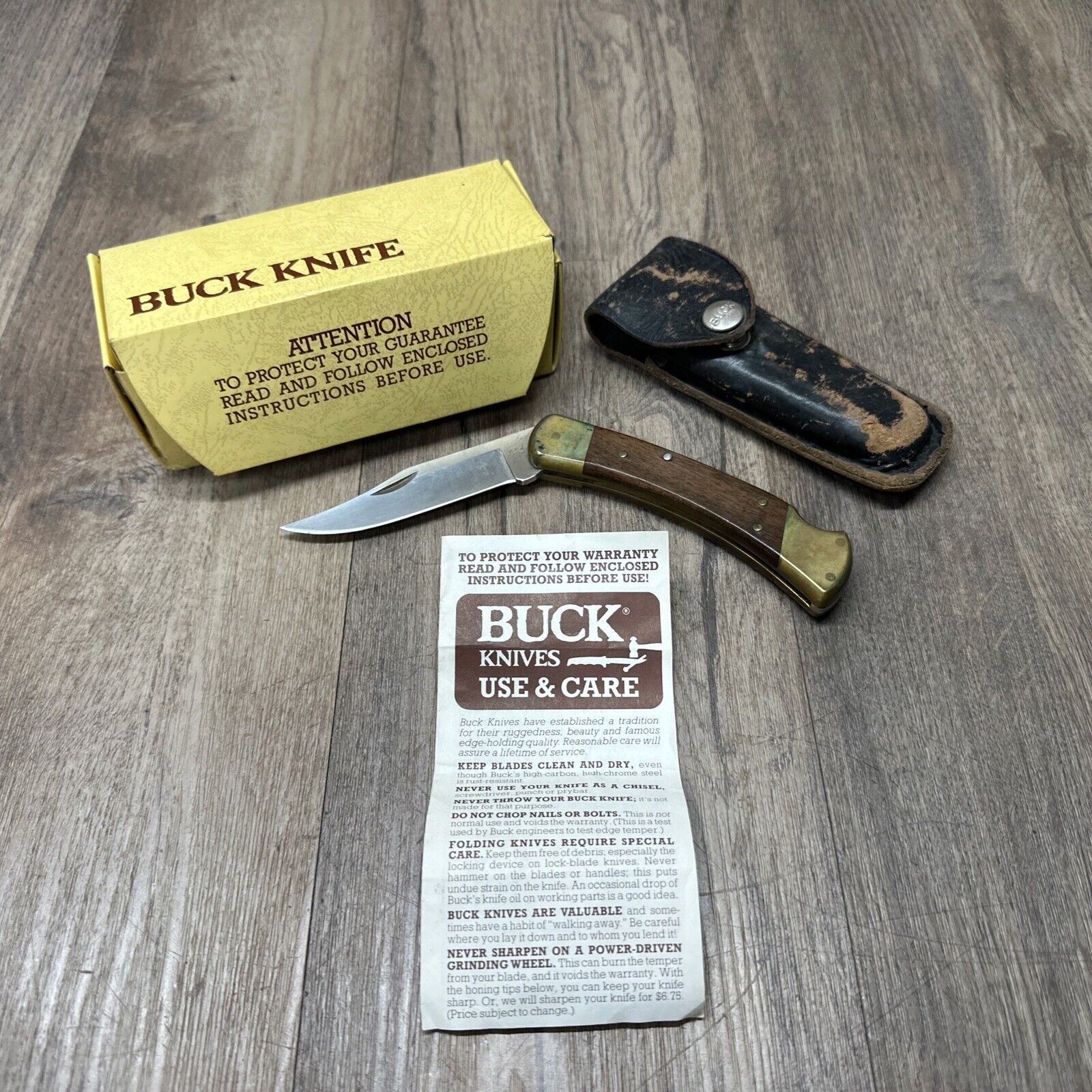Vintage Buck 110 X (1990) Pocket Knife With Original Leather Sheath And Box