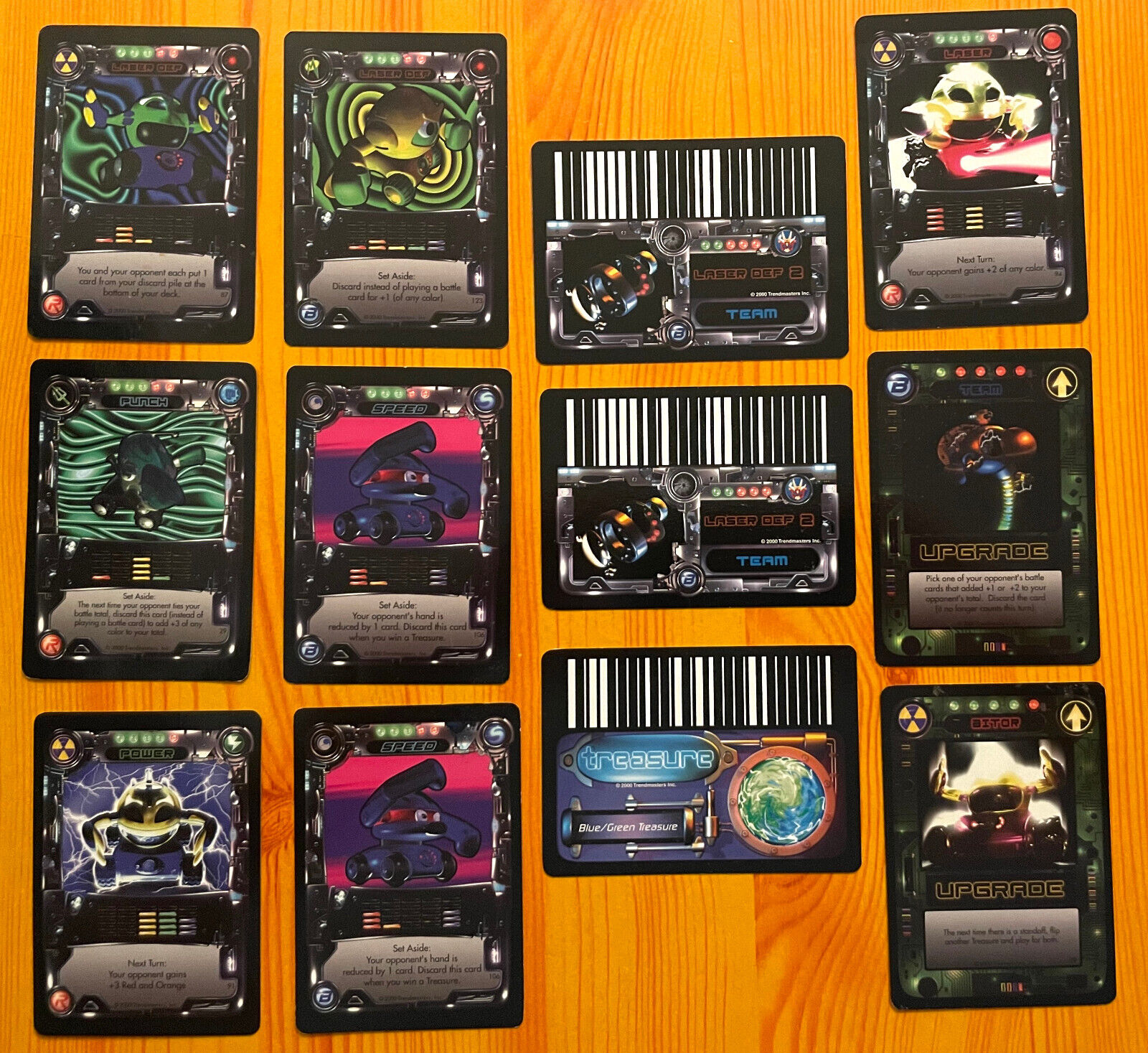 Lot of 12 Vtg RUMBLE ROBOTS Power Cards Punch, Speed, Laser, Blue/Green Treasure