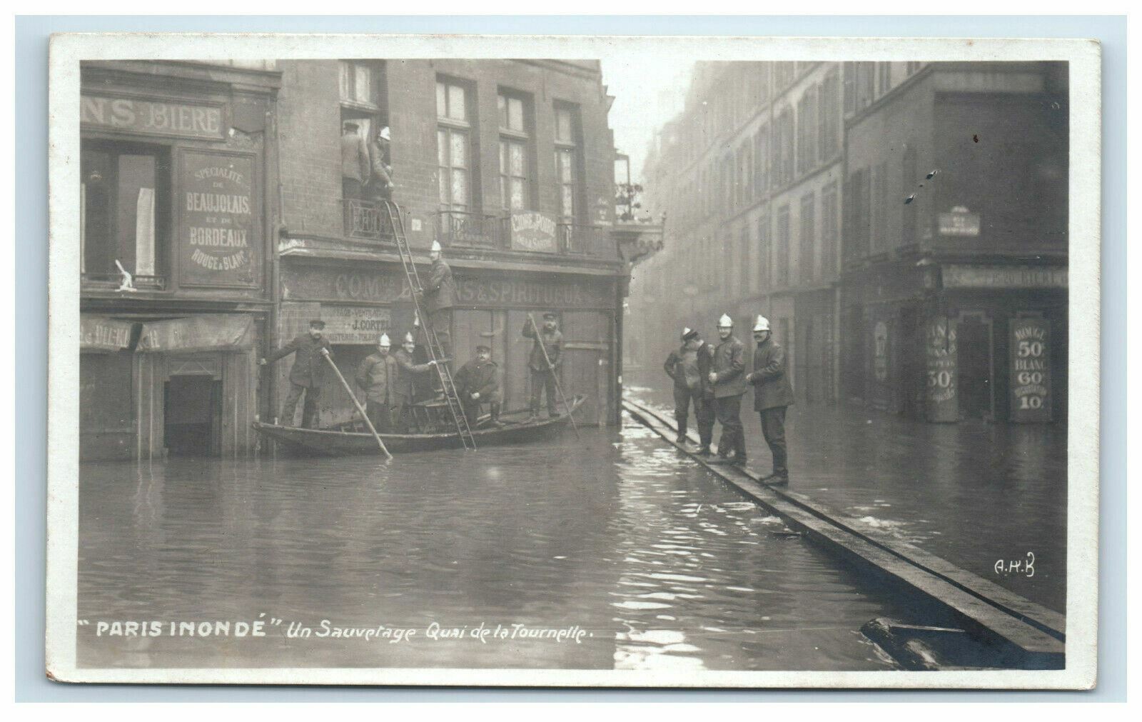 RPPC 1910 Great Flood of Paris Inonde Real Photo Men Canoe Rescue Disaster
