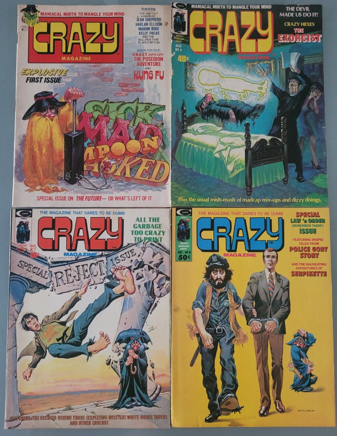 CRAZY MAGAZINE SET OF 7 ISSUES (1973) MARVEL COMICS HUMOR #1 5 7 8 9 10 14