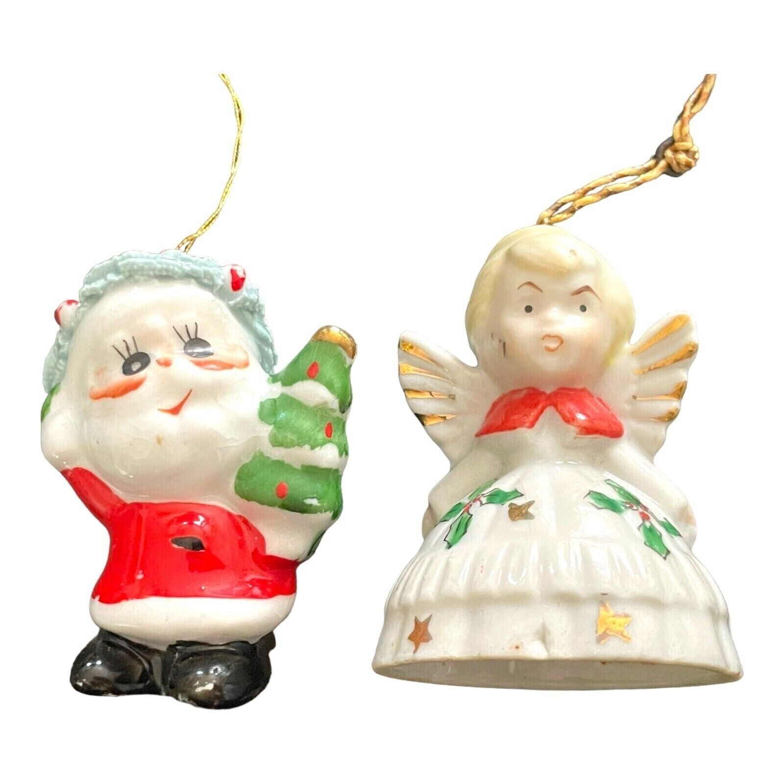 Santa And Angel Christmas Tree Ornament Mini 2.5” Vintage Antique
