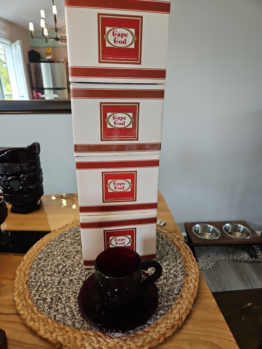 4 Sets Avon 1876 Cape Cod Ruby Red Cup & Saucer  Original Box Vintage 1990
